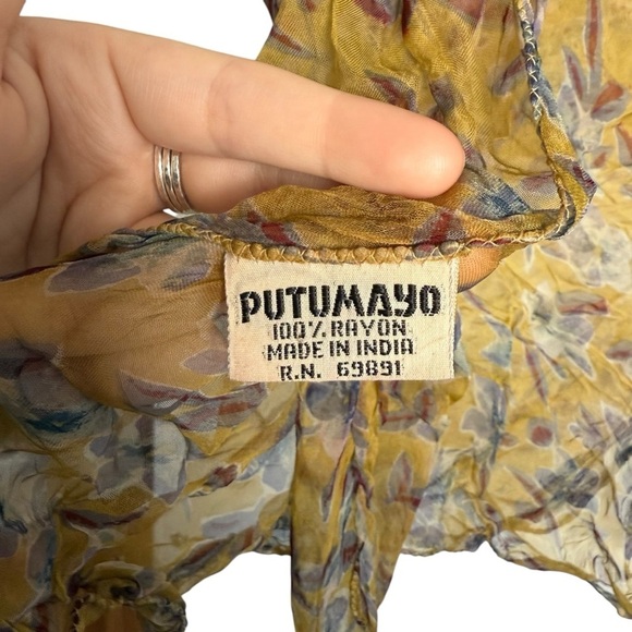4/$25 Putumayo Rayon Semi-Sheer Floral Scarf Yellow Blue Flowers - Picture 10 of 11